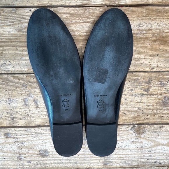 Tory Burch Black Leather Cap-Toe Ballet Flats 9M Quiet Luxury Classic - Picture 3 of 12